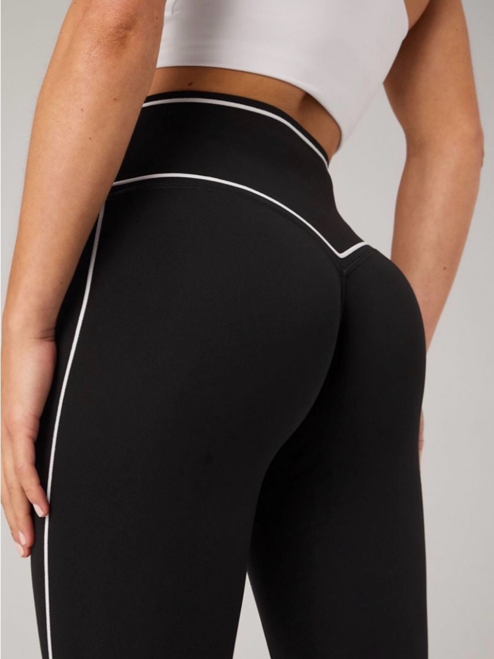 Fabletics Black High-Waisted Leggings with White Piping